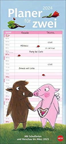 Rosalie & Tartufo Planner 2024 Agenda Da Parete Per 2° Calendario Partner Con 2 Colonne, Calendario Degli Appuntamenti Con Simpatiche Illustrazioni De