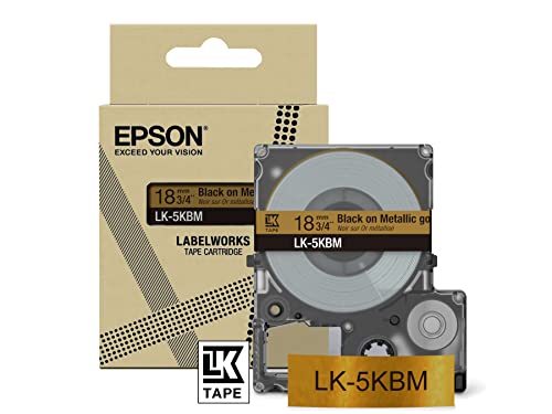 Epson Labelworks Lk-5Kbm Cartuccia A Nastro Per Etichettatura Compatibile Con Epson Labelworks Lw-C610 E Lw-C410 Oro Metallizzato/Nero 18Mm