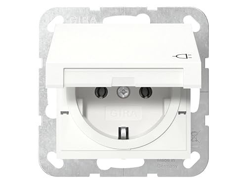 Gira 445403 - Presa Schuko Con Coperchio Ribaltabile, Sistema 55, Bianco Puro Lucido