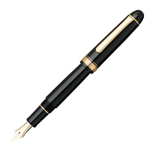 Platinum Penna Stilografica Giapponese #3776 Century Gold Trim Black In Nero Sf/Nero / 0,30 – 036 Mm/Fatto A Mano/Penna In Oro 14 Kt/Con Confezione Re