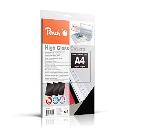 Peach Fogli Di Copertina Lucida, 250 G/M², Formato A4, Nero, 25 Fogli