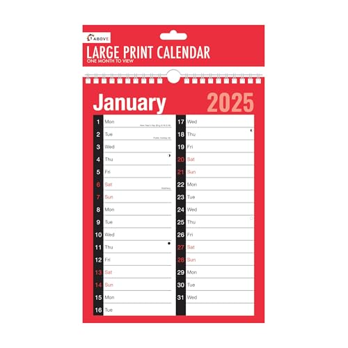 Calendario 2025, Formato A4, Grande, 2 Colonne, Visualizzazione Mensile, Rilegatura A Spirale, Per Casa, Ufficio, Scuola, Dal 1 Gennaio 2025 Al 31 Dic