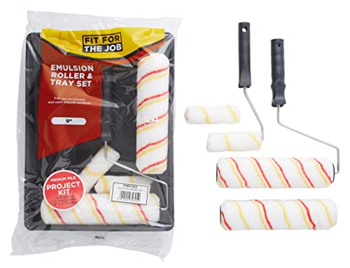 Fit For The Job Frrt003 Set Di 7 Rulli Per Pittura A Emulsione, 2 X 9 Pollici E 2 Mini Rulli Per Pittura, Cornici E Vassoio Per Pittura, Coperture Per