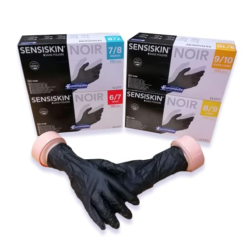 Otras Marcas Sensisikn Guanti Nitrile S/Polvere Piccolo/M 100U (Nero), Standard, Unico