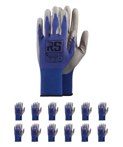Rs Flott Tec/Guanti Da Lavoro Ultra Sottili Rivestiti In Poliuretano Di Alta Qualità, Taglia 10, 12 Paia/Grigio Blu/Guanti Di Montaggio