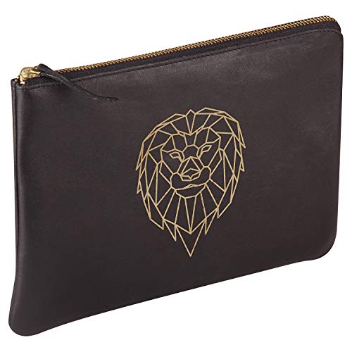 Clairefontaine 410186C - Grande Borsetta Universale In Vero Cuoio 27X19 Cm, Decorazione Leone