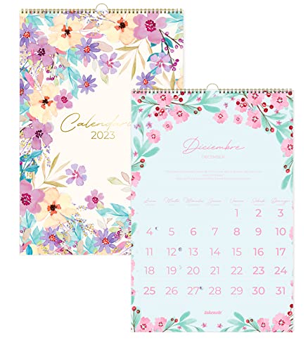Takenote - Calendario Da Parete Gennaio 2023 Dicembre 2023-28 Pagine - Misure 32X47 Cm - Bilingue: Spagnolo - Inglese - Fiori