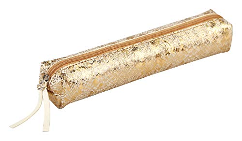 Clairefontaine 410021C - Astuccio Piccolo Slim Celeste 19,5X2,5X4 Cm In Vero Cuoio D'Agnello, Lazer Oro