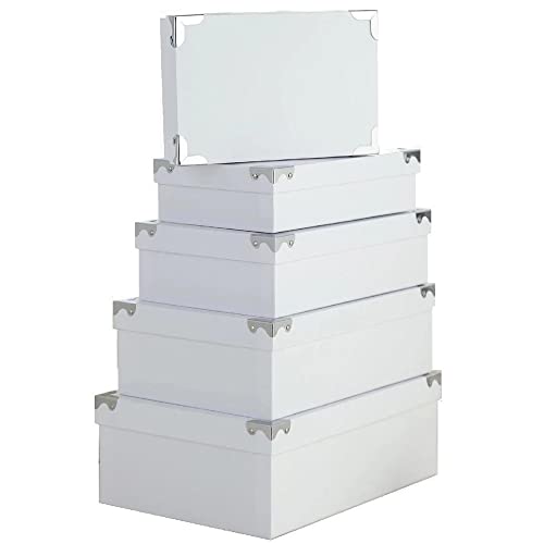 Set 5 Cajas De Cartón Forrado Con Cantoneras Metálicas