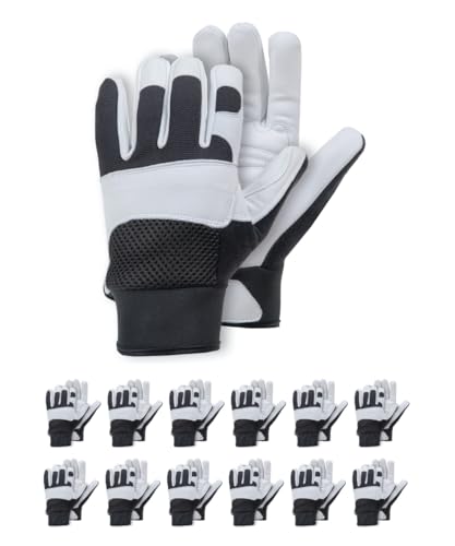 Rs Farra Tec Guanti Di Montaggio In Pelle Di Capra Di Altissima Qualità/Taglia 09, 12 Paia/Bianco Nero/Tipo Meccanics/Guanti Da Lavoro In Pelle/Pelle