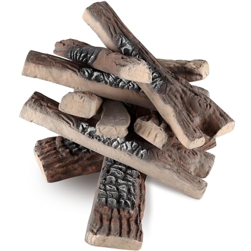 Vevor Set Di Legno Decorativo In Ceramica Per Caminetto Stufa 10 Pezzi, Set Di Ceppi In Ceramica Per Caminetto A Gas Caminetto Interno Esterno Da 10 P