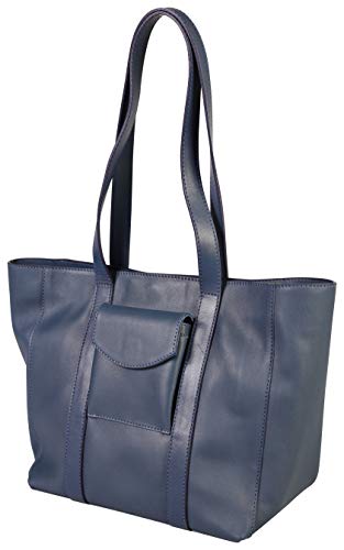 Clairefontaine 410091C - Borsa Grande, Borsone In Vero Cuoio Di Agnello, Lawrence Blu