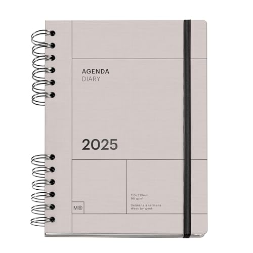 Miquelrius - Agenda 2025, Agenda Annuale 155X213 Mm, Agenda Settimana Vista, Copertina In Cartone Foderato, Carta Sostenibile 100 G/M², Chiusura Gomma