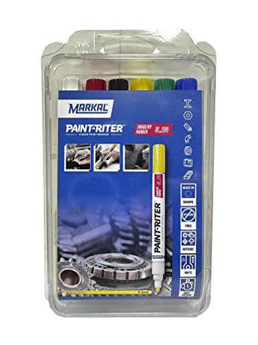 Markal 31200120 Sl.100 Pennarelli, Kit 6 Colori, Punta Tonda Di 2 – 4 Mm, Bianco/Giallo/Rosso/Blu/Verde/Nero (Pack Di 6)