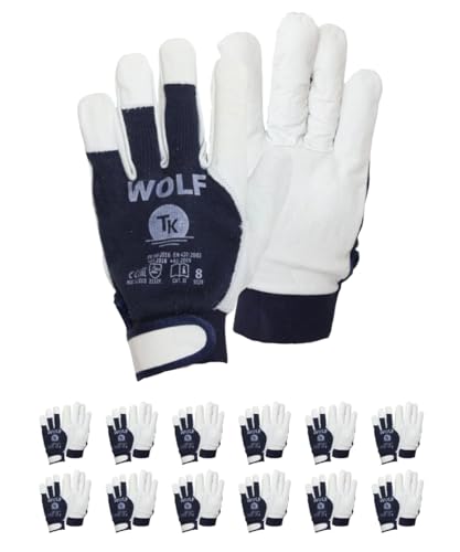 Tk Gloves Wolf Guanti Di Montaggio In Pelle/Taglia 07, 12 Paia/Guanti Guanti Da Lavoro/Pelle Di Capra Non Foderata/Pieno Fiore E Maglia Di Cotone/Guan