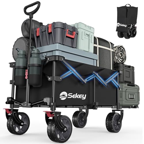 Sekey Carrello Da Trasporto Pieghevole Con Portellone Posteriore Espandibile 135L & 200L, Carrello Da Spiaggia Ruote Grandi Pieghevole In 4 Direzioni