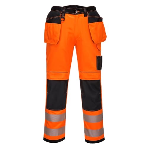 Portwest T501 Pantaloni Da Lavoro Con Tasca Rinforzata Pw3 Hi Vis Arancione/Nero, 34