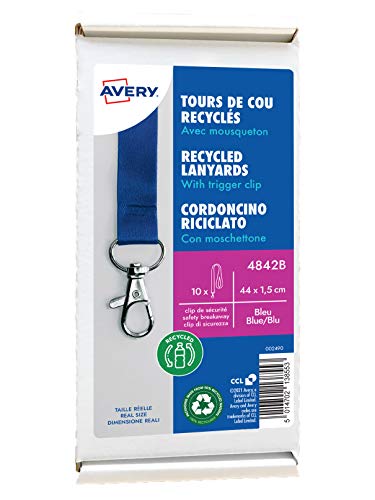 Avery - Scatola Di 10 Girocollo, Con Moschettone, 44 Cm Di Lunghezza X 1,5 Cm Di Larghezza Blu