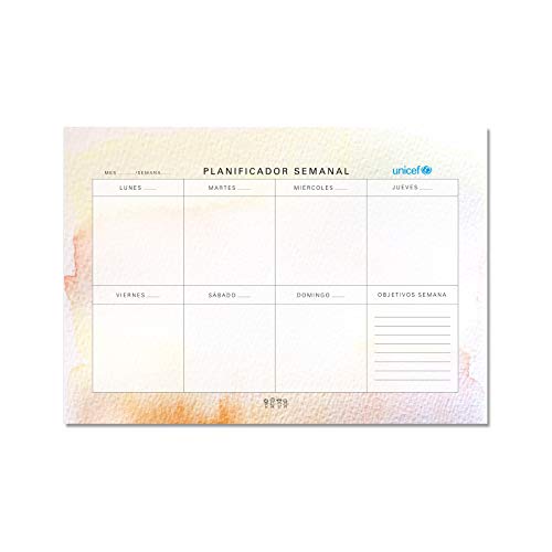 Unicef – Blocco Pianificatore Settimanale Solidario, Organizzatore Settimanale, Planning Scrivania, Pianificatore Acquerello, 33 X 23