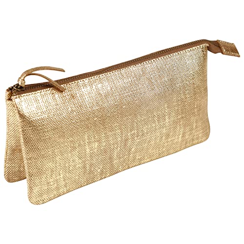 Clairefontaine 410049C -Astuccio Grande 2 Scompartimenti Kleo-Pathra In Vero Cuoio D'Agnello 22X11Cm, Oro