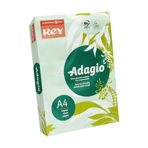 Rey Adagio A4 80 G/M² Fogli Di Carta Per Stampanti Laser / A Getto D'Inchiostro E Fotocopiatrici, Verde, Confezione Da 5 X 500 Fogli