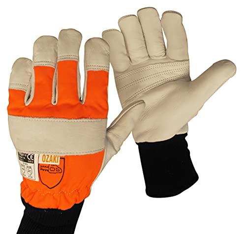 Ozaki - Guanti Motosega - Guanti Da Motosega - Guanti Da Motosega - Protezione Posteriore Della Mano Sinistra - Taglia 11/Xl, Arancione/Beige
