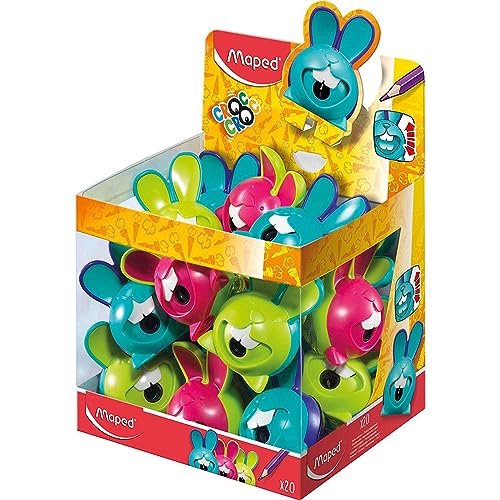 Maped - 1 X Temperamatite, Ssharpener Box Croc Rabbit, Per Penne Sottili, Con Astuccio Temperino - Colori Assortiti (Turchese/Verde Viola/Rosa), Confe
