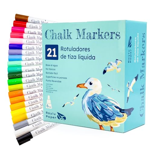 Raylu Paper Pennarelli A Gesso Liquido Per Lavagna, Cancellabili E Punta Reversibile, Pennarelli Per Lavagna Nera A Base D'Acqua, Ideali Per Lavagne,
