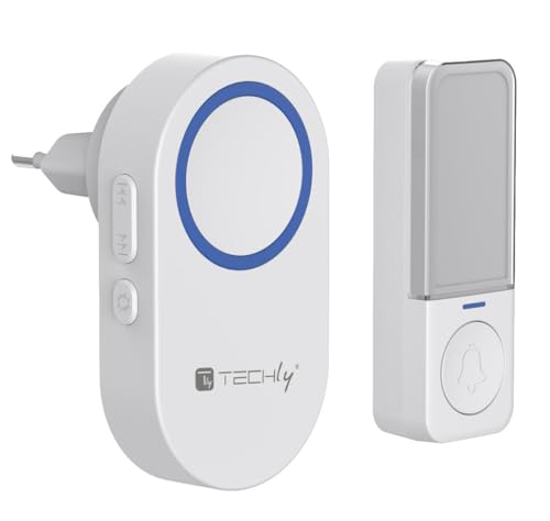 Techly 620560 Kit Campanello Wireless Fino A 180M Con Pulsante Ip56 Battery Free Bianco