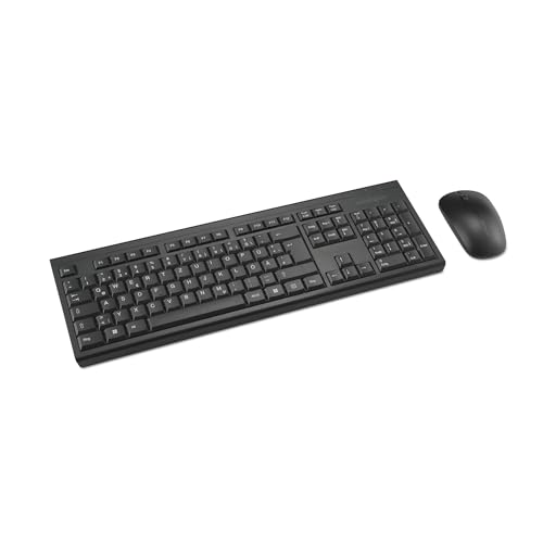 Kensington Km150 Eq - Kit Desktop Wireless Qwertz Compatibile Con Windows E Macos, Tastiera Full Size E Mouse Quiet-Click, Realizzato Con Materiali Ri