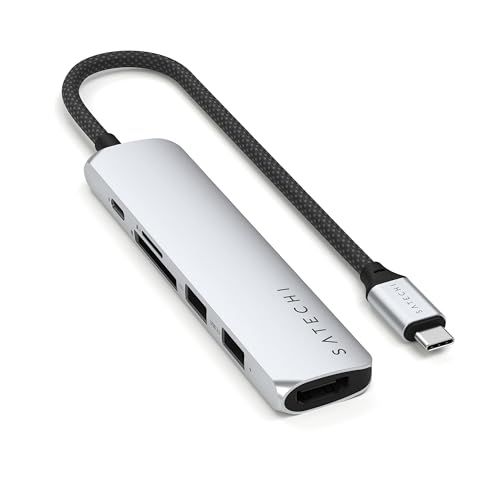 Satechi Hub Usb-C 6-In-1 Slim Plus, Adattatore Multiporta, Stazione Docking Con Hdmi 4K, Carica Pd 100W, 2 Porte Dati Usb-A, Lettori Di Schede Micro/S
