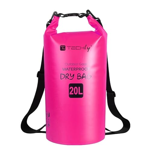 Techly 621253 Sacca Impermeabile 20L Dry Bag Con Tracolla Regolabile Fucsia Fucsia