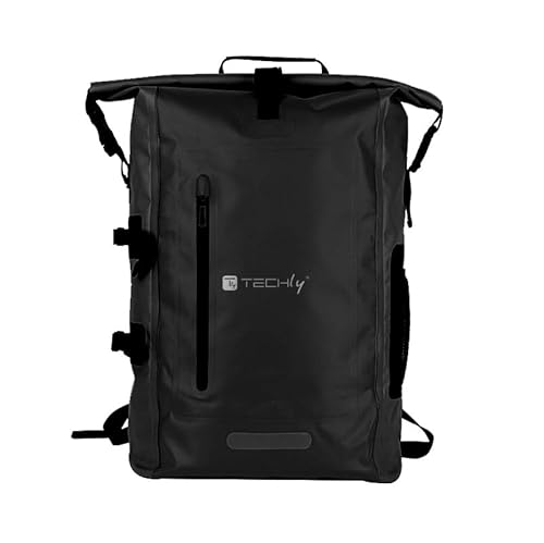 Techly 621284 Zaino Impermeabile 25L Roll-Top Con Tracolla Regolabile Nero Nero