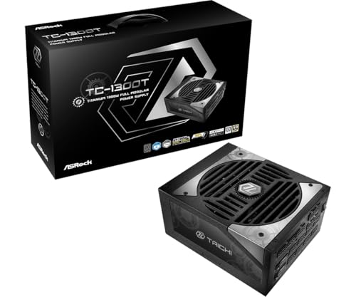 Fonte Di Alimentazione Asrock Tc-1300T, Psu,1300W, 80 Plus Titanium,135 Mm, Modulare, Pci-E 5.1 (12+4Pin) X2,Pci-E (6+2 Pin) X8, Sata (5 Pin) X9