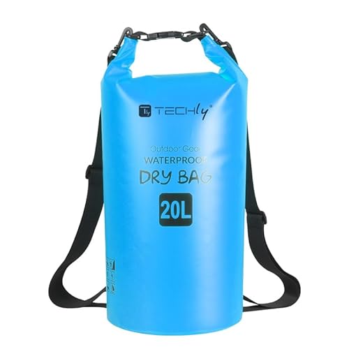 Techly 621277 Sacca Impermeabile 20L Dry Bag Con Tracolla Regolabile Azzurro Azzurro