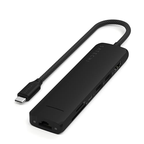Satechi Hub Usb-C 7-In-1 Slim Plus, Adattatore Multiporta, Stazione Docking Con Hdmi 4K, Carica Pd 100W, 2 Porte Dati Usb-A, Ethernet, Lettori Di Sche