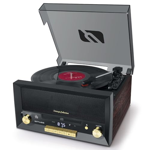 Muse Mt-112 W Negro (Wood) Microcadena Con Tocadiscos Estã‰Reo/Cd/Radio Fm