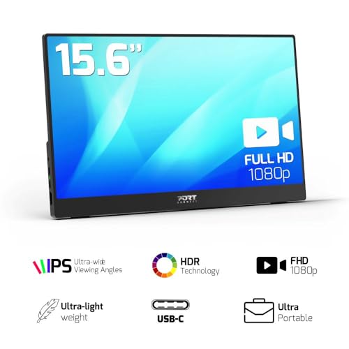 Port Connect - Schermo Touch Lcd Full Hd Usb-C 15,6 Pollici, Colore: Nero