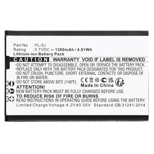 Coreparts Battery For Cordless Phone 4.81Wh Li-Ion 3.7V 1300Mah, Yl-5J (4.81Wh Li-Ion 3.7V 1300Mah Black For Yealink Cordless Phone One Talk Ip Dect,