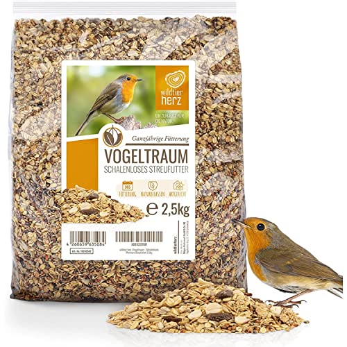 Wildtier Herz Mangime Uccelli Selvatici - 2.5 Kg Semi Senza Guscio - Cibo Nutriente Per Uccellini Con Semi Di Girasole - Miscela Senza Grano Per Tutte