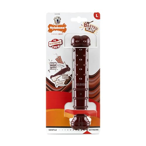 Nylabone, Basted Blast, Gommoso, Gioco Per Cani In Nylon, Forma Dell'Osso, Durevole, Gusto: Pancetta E Bistecca, Grande, Per Cani Fino A 23 Kg (50 Lbs