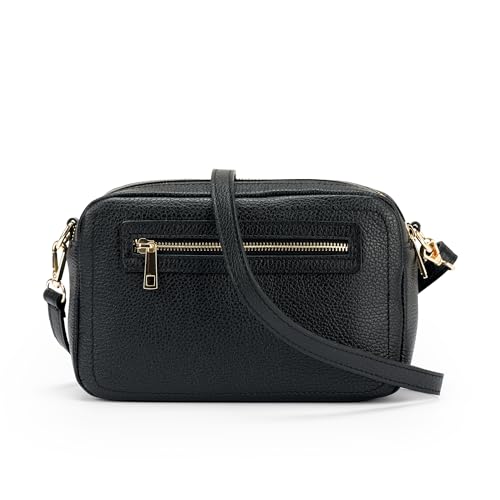 Borsetta Tracolla Donna Media Con Due Scomparti, Borsetta Donna Vera Pelle Made In Italy Con Tracolla Regolabile E Tasca Anteriore, Borsa Donna Tracol