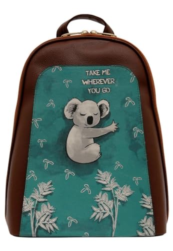 Dogo Femme Cuir Vegan Brun Fait Main Et Mode Sac À Dos - Koala Hug (Taba) Motif