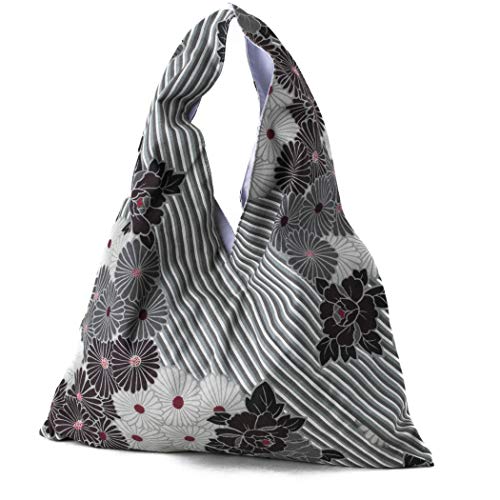 Noren Borsa Giapponese Furoshiki Tote Bag (Retro Flower) Kimono Bag/Made In Japan 100% Cotone Tessuto Riutilizzabile Pieghevole Borsa, Nero, Taglia Un
