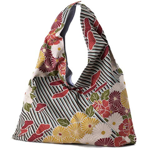Noren Borsa Giapponese Furoshiki Tote Bag (Retro Flower) Kimono Bag/Made In Japan 100% Cotone Tessuto Riutilizzabile Pieghevole Borsa, Blu, Taglia Uni
