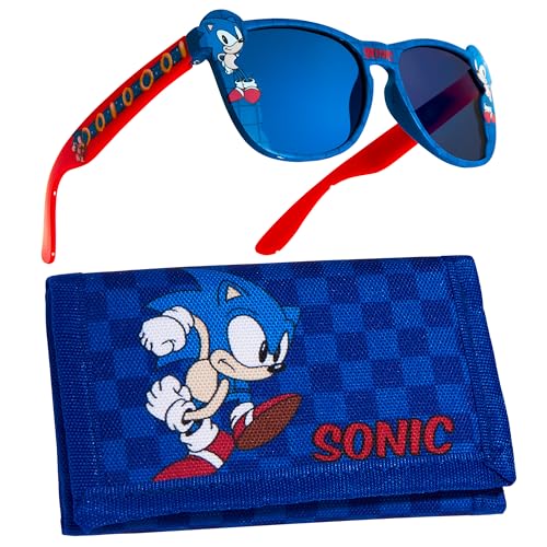Sonic The Hedgehog Protezione Uv Occhiali Da Sole Bambini Con Trifold Portafoglio Ragazzo Impostato - Regalo Per Ragazzo