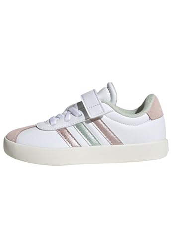 Adidas Vl Court 3.0 Hook And Loop Shoes Kids, Scarpe, Ftwr White/Linen Green Met./Sandy Pink Met, 31 Eu