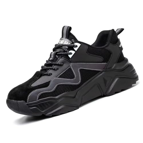 Annvia Scarpe Antinfortunistiche Donna Leggere Estive,Comode Scarpe Da Lavoro Uomo Antiscivolo Bianche Cucina Traspiranti Punta In Acciaio Scarpe Nero