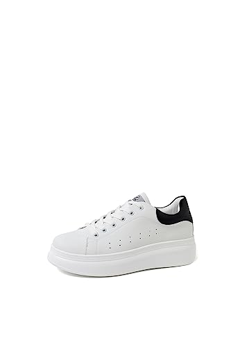 Queen Helena Scarpe Da Ginnastica Casual Platform Sneakers Plateau Lacci Comode Bianche Donna (Nero, 40)