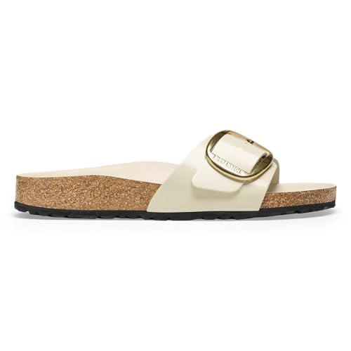 Birkenstock Sandalette Madrid Big Buckle, Pelle Liscia, Bianca, Da Donna, Beige., 38 Eu